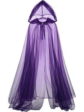 Purple Halloween Hooded Sheer Cloak 59" Witch Ghost Cosplay Costume Cape